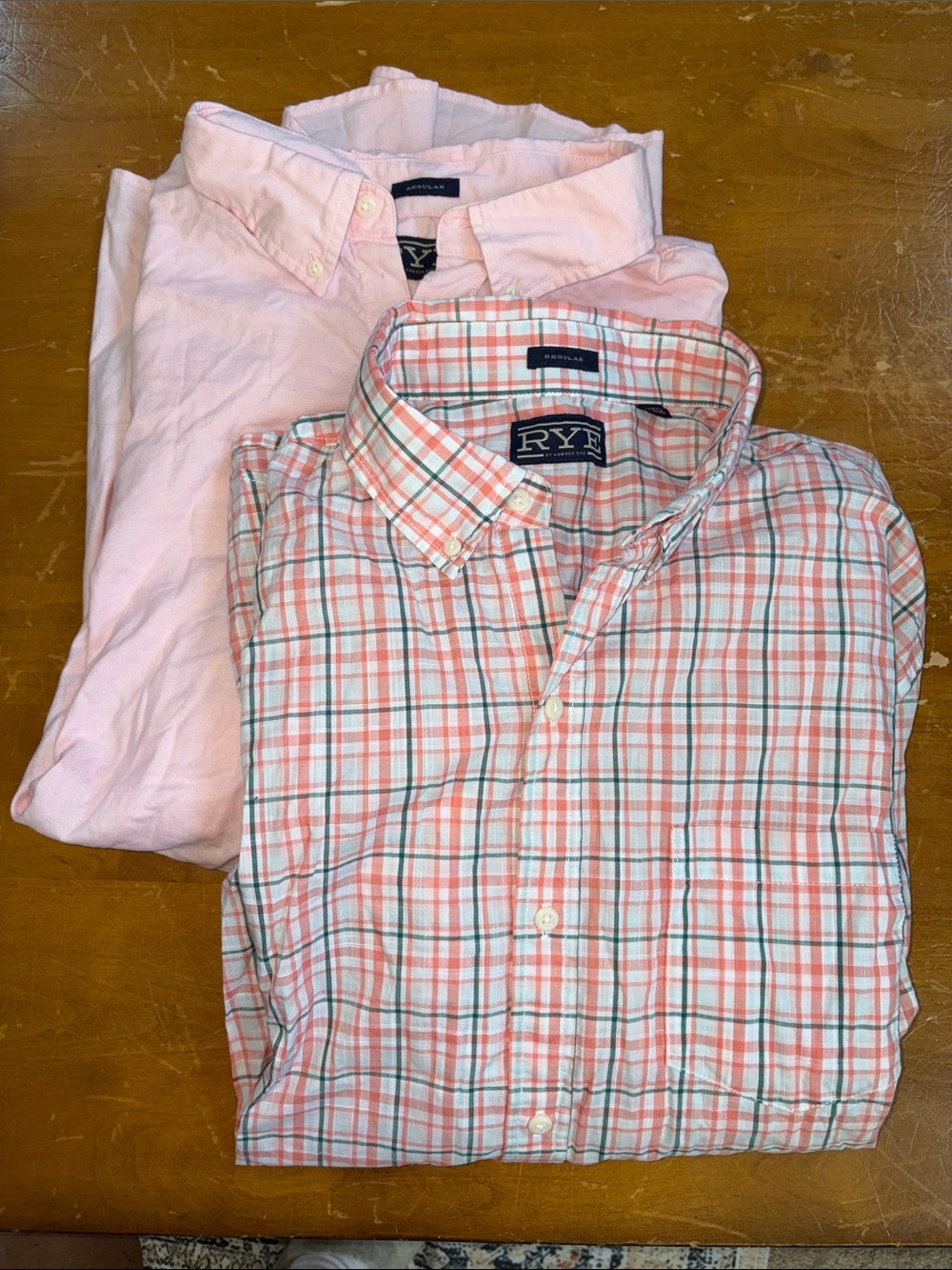 RYE by Hawker RYE, 2 button down long sleeve shirts pink and peach plaid XXL